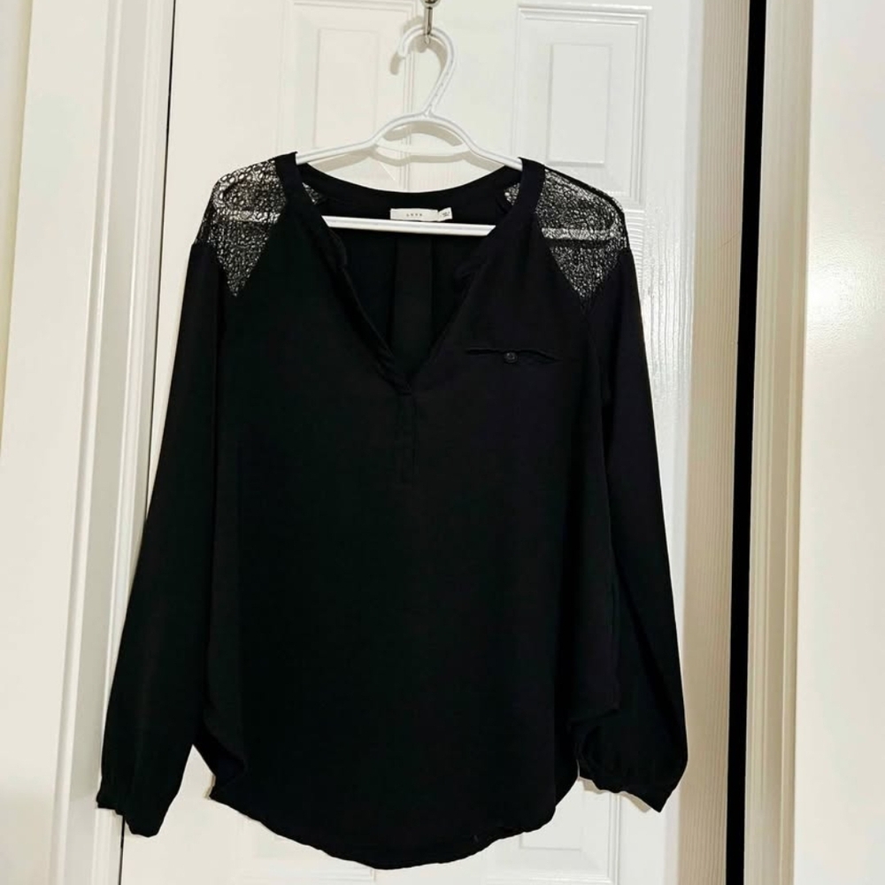 Lush Black Blouse with Lace Details